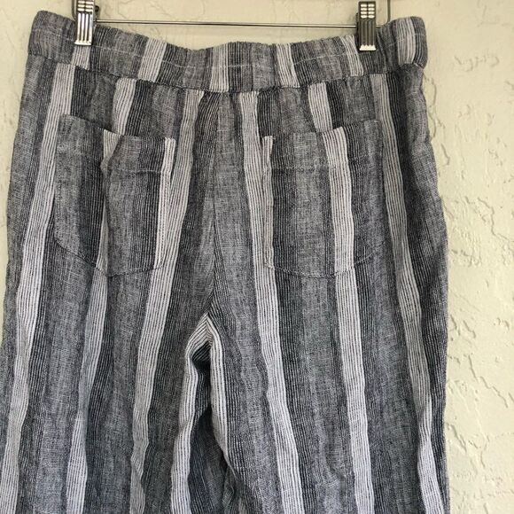 CASLON Linen Stripe Crop Pants Belted Waist Fringe Hem Beachy Small Petite - Picture 6 of 9